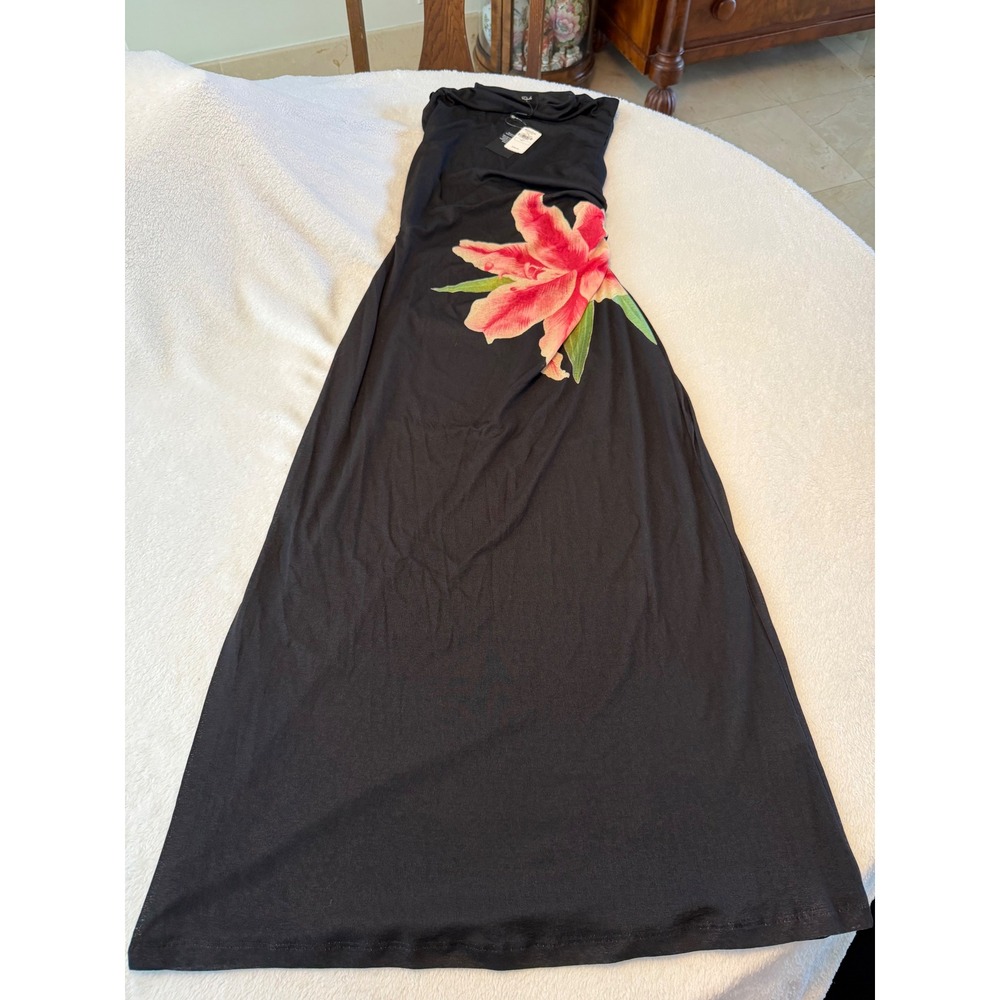 Rails Peach Black Floral Lily Maxi Dress High Neck Sleeveless Ruched Size M NWT